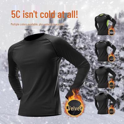 Men's Winter Fleece-Lined Quick-Dry Long Sleeve Base Layer for Running & Fitness