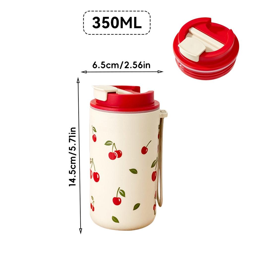Kawaii Cherry Water Bottle Cute Travel Mug With Straw Leakproof Portable Coffee Cup Microwavable Plastic Tumbler For Girls