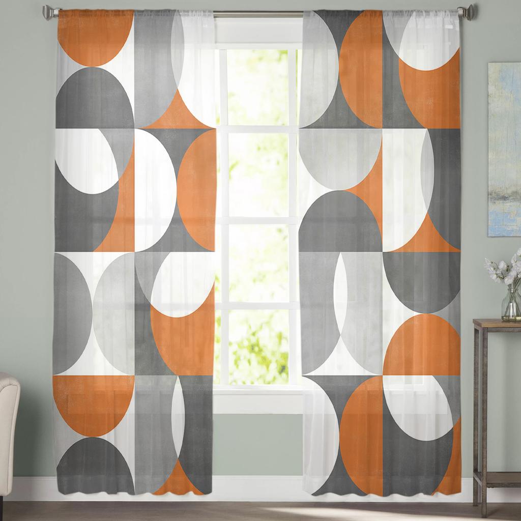 Nordic Retro Medieval Geometric Abstract Voile Sheer Curtains Living Room Window Tulle Curtain Kitchen Bedroom Drapes Home Decor
