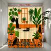 Cute Cat Shower Curtain Black Cats Green Plants Boho Style Bathroom Decor Playful Art Design Waterproof Simple Installation