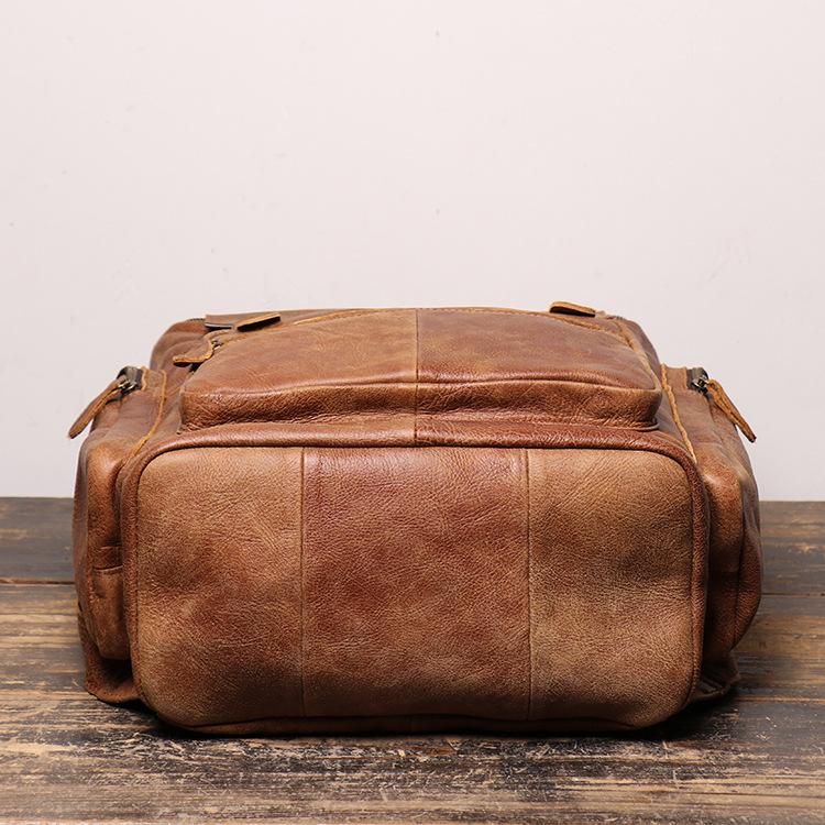 Vintage Men'S Leather Backpack Cowhide Women'S Computer Backpack Frosted Leather Mountaineering Travel Bag