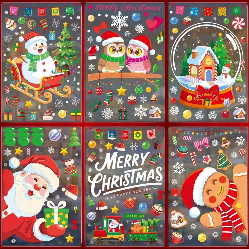 6 Pcs Christmas Window Stickers Wall Sticker Kids Room Wall Decals Merry Christmas Decorations For Home New Year Stickers