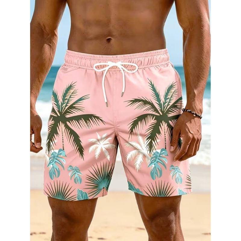 Men's beach shorts with palm tree graphic print, cool and breathable, Hawaiian style