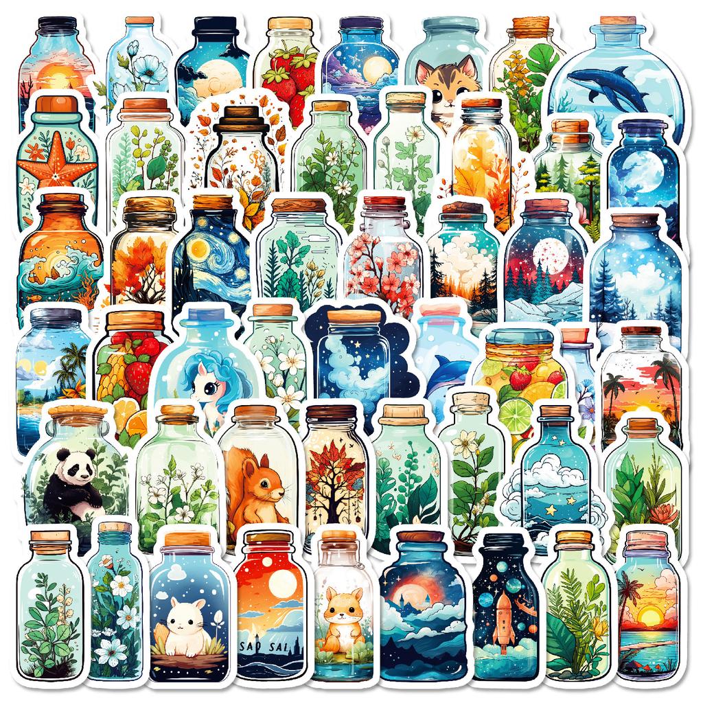 50PCS Calm Bottle Healing Stickers, Graffiti Journal & Luggage Decorative Stickers