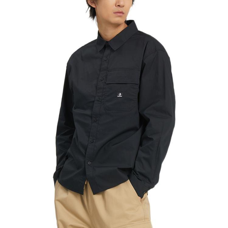 Converse Shirts Unisex Black Lapel Moderate Shirt 10023803-A01