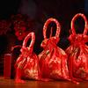 10pcs Chinese Style Canvas Flower Drawstring Bag Large Capacity Korean Style Festive Sugar Bag Wedding Handheld Candy Bags