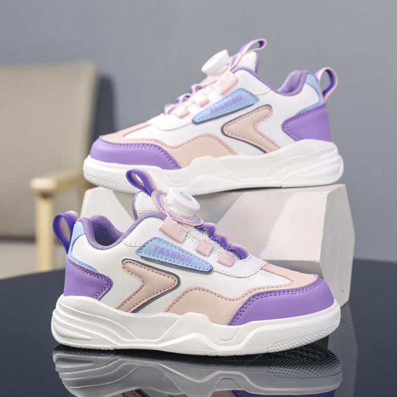 Autumn 2025 boys and students casual shoes girls new middle and large children's board shoes sports shoes board shoes leather surface rotating buckle