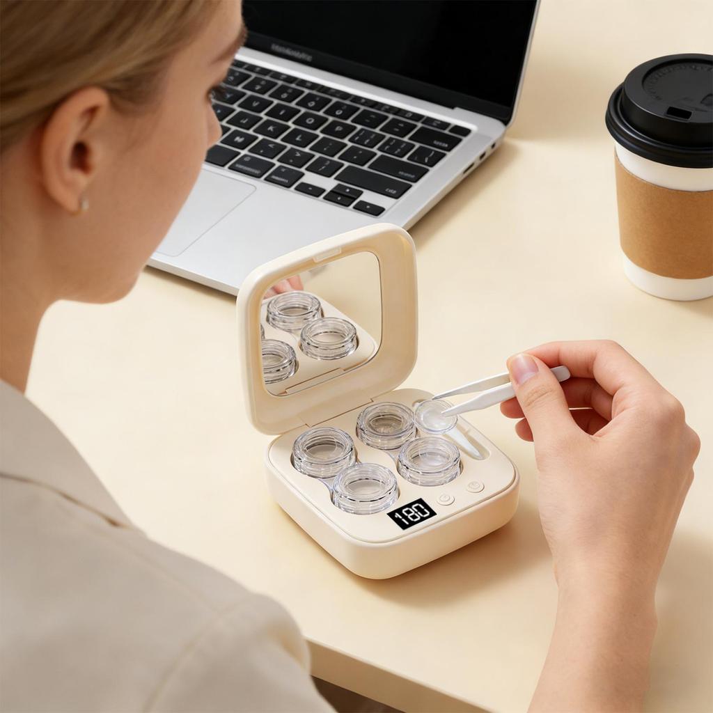 Rechargable Ultrasonic Contact Lens Cleaner High Frequency Vibration Contact Lens Cleaning Case Beauty Pupil Cleaning Container