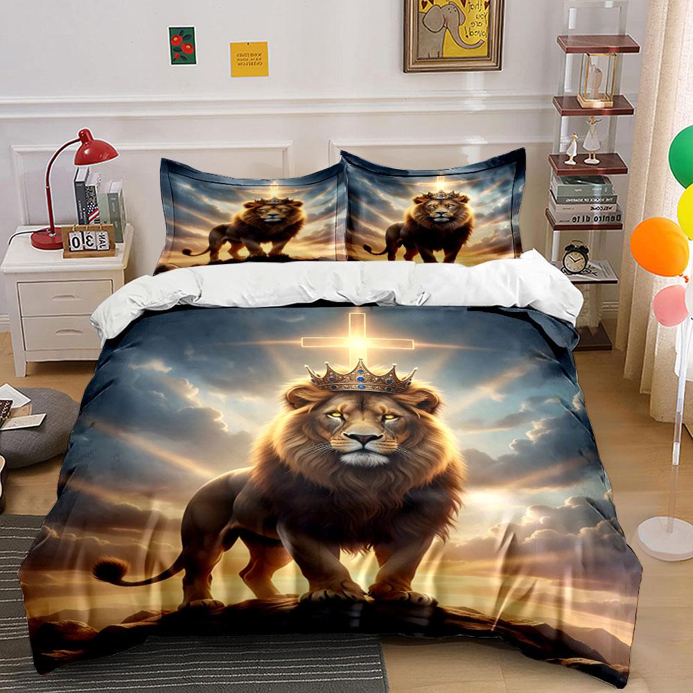 Majestic Lion with Crown Bedding Duvet Cover Set Duvet Cover Pillowcases (1*Duvet Cover 2*Pillowcases, Without Duvet Insert)