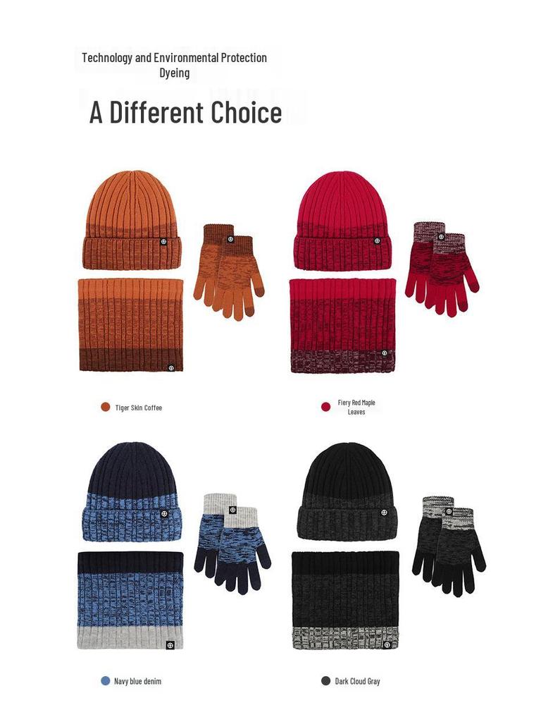 Men's and Women's Winter Cold-Proof Knitted Gloves, Hat, and Scarf Set - Warm and Thickened for Outdoor Use