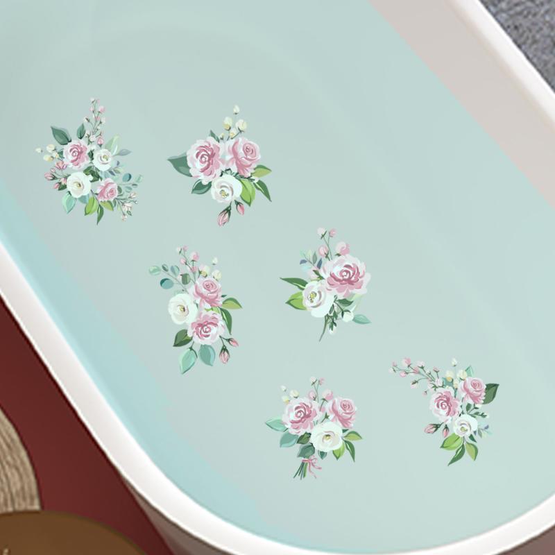 Floral Pattern Bathtub Appliques, Waterproof Non-Slip Bathtub Sticker, Bathtub Wall Decals, Bathroom Toilet Decorative Adhesive