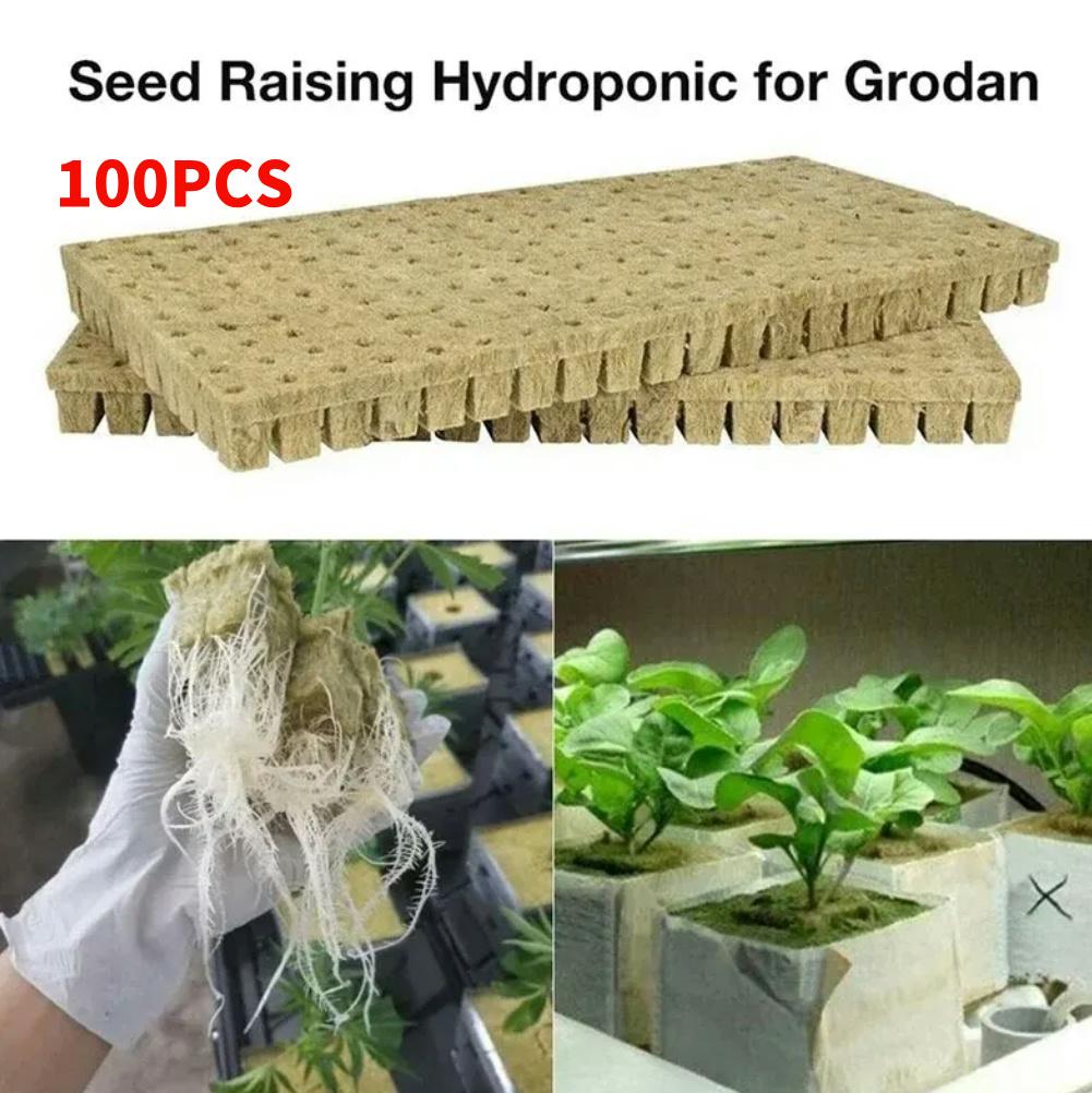 100PCS/50PCS 40mm/30mm Stonewool Hydroponic Grow Media Cubes Plant Cubes Soilless Substrate Seeded Rock Wool Plug Seedling Block