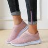 Women's Lightweight Breathable Mesh Elastic Casual Shoes Striped Rainbow Rhinestone Shoes