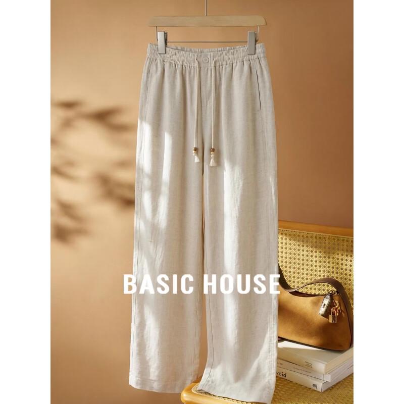 Basic House Women s Tencel-Linen Blend Drawstring Straight-Leg Pants M