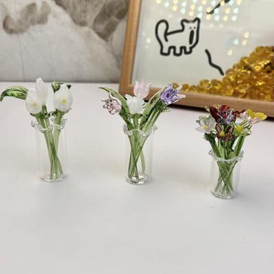 Decorazione di Fiori in Vetro Fatta a Mano con Stelo Soffiata a Mano Mini Piante Floreali Figurine Casa Soggiorno Tavolo Ufficio Ornamento Vaso di Fiori