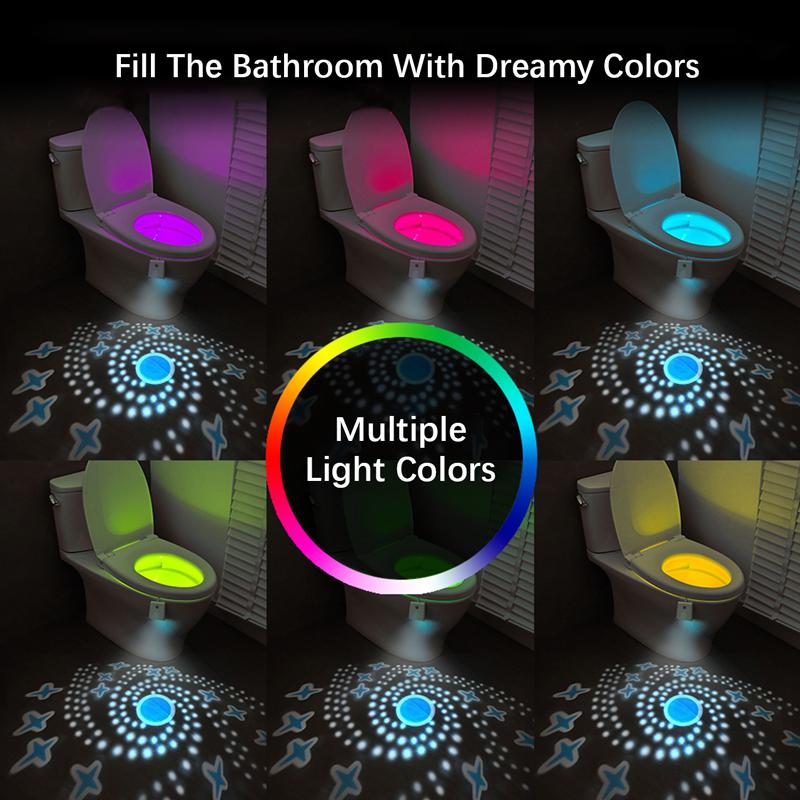 Toilet Night Lights, USB Rechargeable LED Bowl Projection Lighting with Motion Sensor, Cool Fun Bathroom Accessory - Unique & F