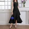 ZANZEA Women Elegant Casual Round Neck Summer Sleeveless Ruffles Dress