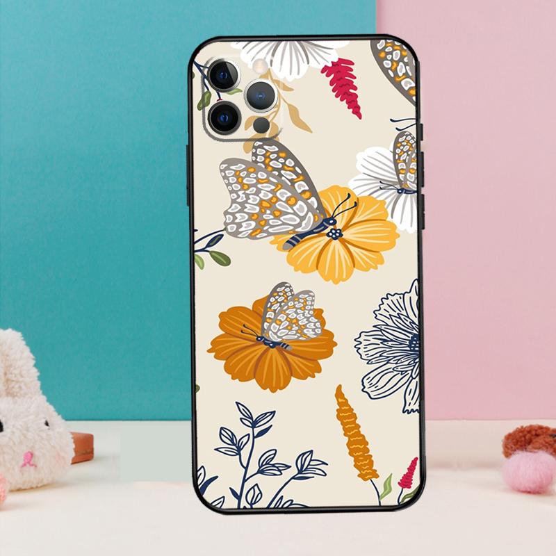 Orange Flower Pattern Phone Case For iPhone 17 Air 16 15 14 12 11 13 Pro Max 12 13 mini 15 16 Plus 16e Cover Coque