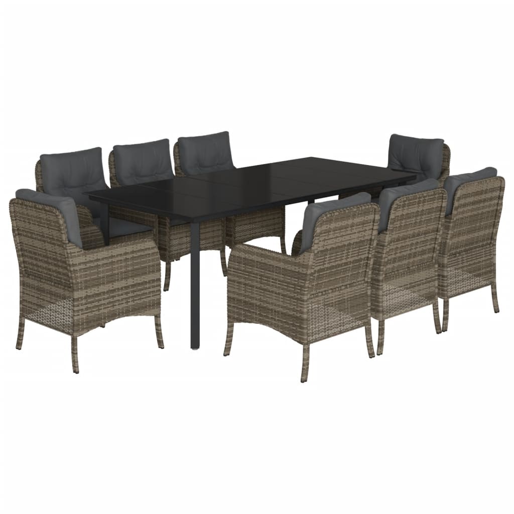 Vidaxl 9-Cz. Garden Furniture Set With Cushions, Grey, PE Rattan