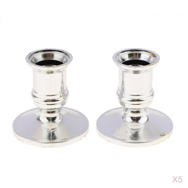 Silver Plastic Candlesticks Pillar Candle Base Stand Holder, Pack of 10