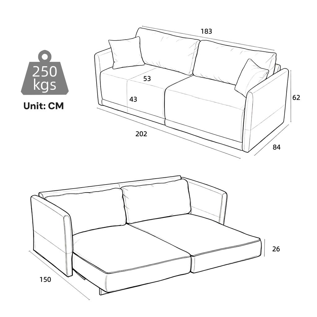 Divano-letto a 2 posti in morbido tessuto a coste, Divano letto da terra convertibile, Divano futon salvaspazio per soggiorno, appartamento e camera degli ospiti