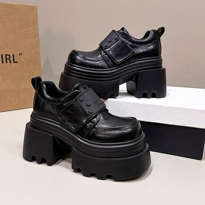 Scarpe Eleganti da Donna con Tacco Chunky 10CM Nuove Autunno Primavera 2025 Scarpe da Passeggio Comode Casual in Pelle Scarpe con Plateau da Sera