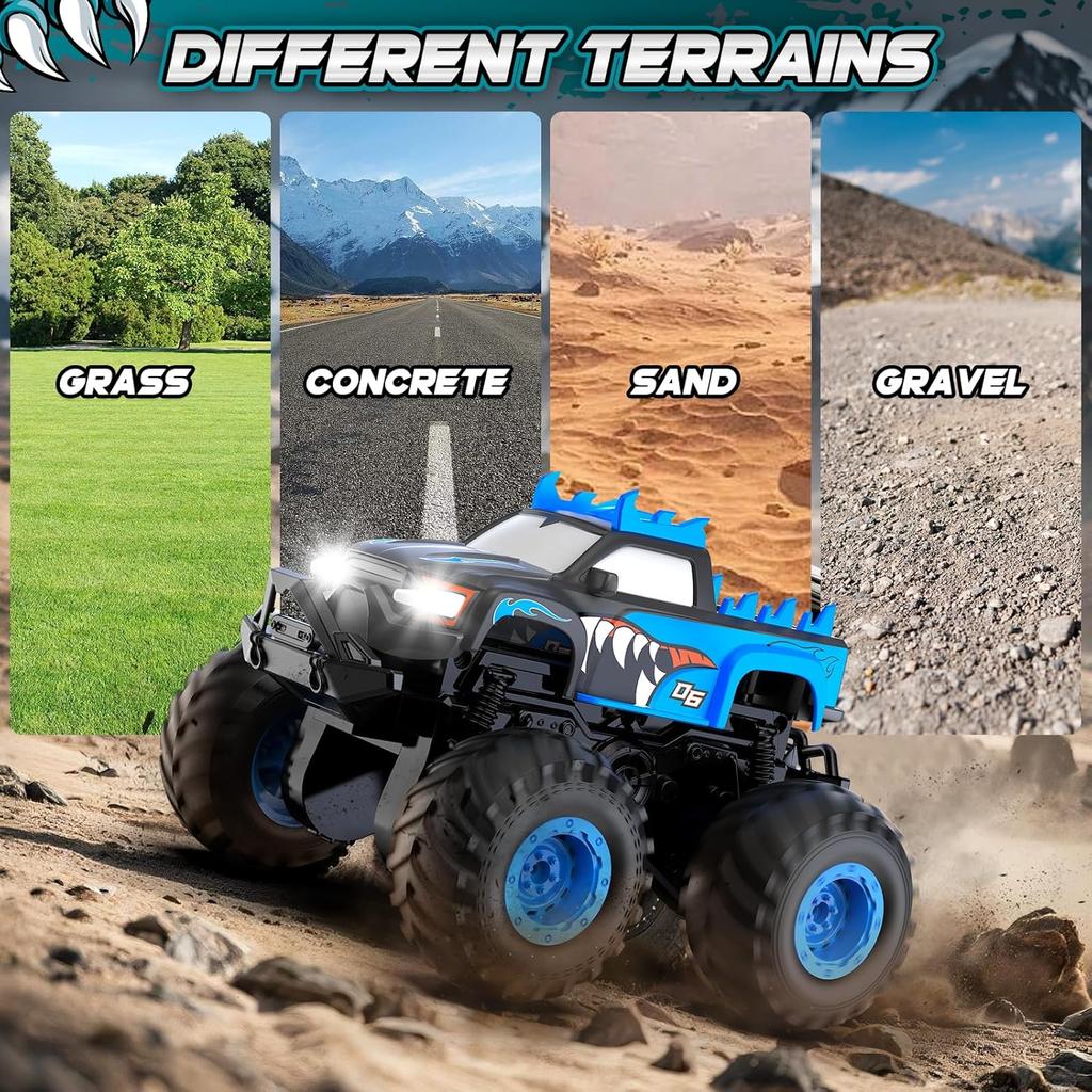 Remote Control Car, 1:24 Scale All Terrain Monster Tuck Toys with Upright Driving and 360° Rotation, Remote Control Tuck with 20km/h, Auto Demo and