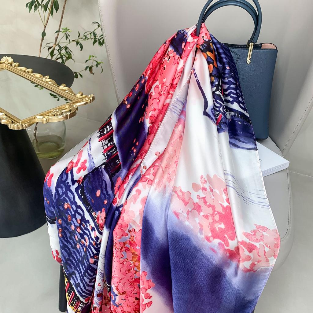 Einfarbiges Ölgemälde mit Farbverlauf Damen Klimaraum Schal Liqin Satinschal