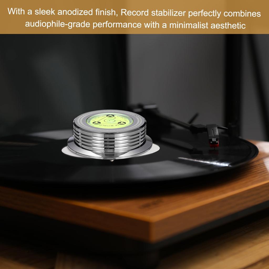uxcell 50Hz Recording Weight Stabilizer 265g Aluminum Vinyl Clamp Turntable Disc Stabilizer Vibration Damper with Bubble Level for LP Polished Chrome