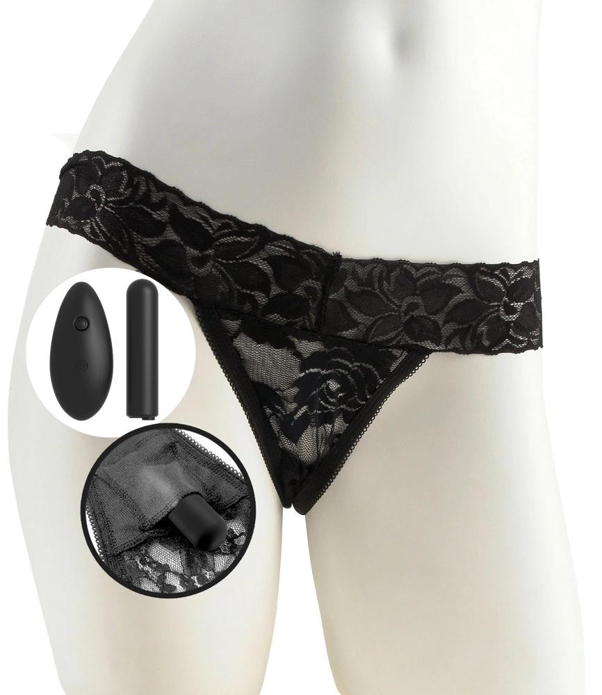 Fetish - Black Small Vibro-Bullet with Remote Control and 10 Vibration Modes and Thong
