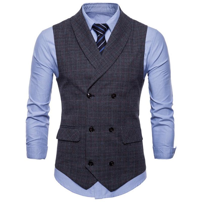 Men's Retro Double-Breasted Plaid Vest - Stylish British Business Casual for Autumn & Winter