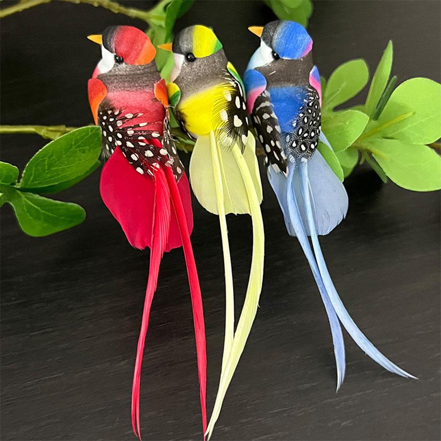 Artificial Feather Bird & Long-Tailed Silk Bird Ornament, Handicraft for Indoor Outdoor Garden Home Decoration