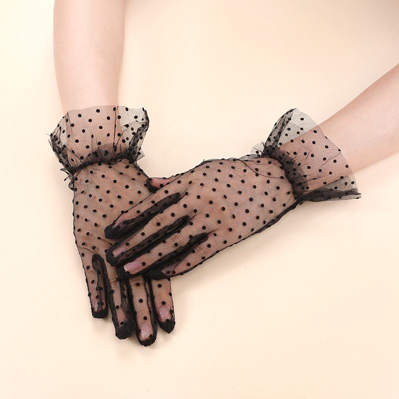 Women's Retro Black Polka Dot Lace Gloves - Thin Mesh for Sun Protection & Photography