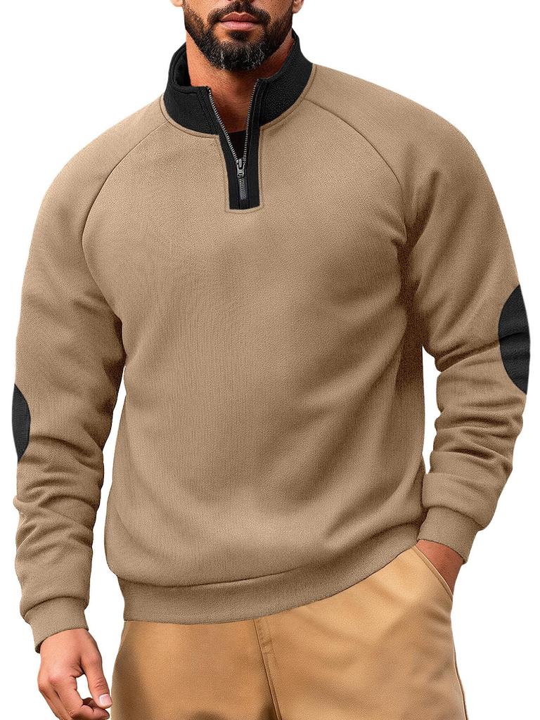 Pánská mikina Henley se stojáčkem, barevnými bloky, na zip, s výšivkou a dlouhým rukávem