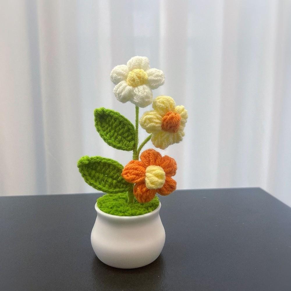 Handwoven Crochet Flower Potted DIY Artificial Flowers Pot  Birthday Gifts