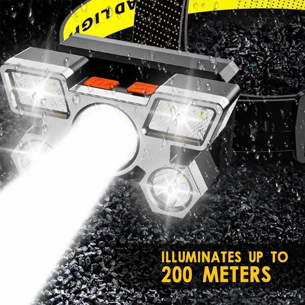 Headlamp USB Rechargeable Head LED Lamp Ultra Bright Head Flashlight 5 LED 4 Modes Waterproof