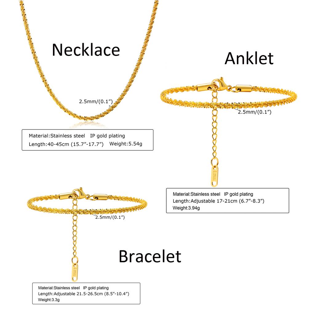 Sparkling Gold Color Anklet Bracelet on Leg for Women, Stainless Steel Chain Anklets Shiny Foot Link Adjsutable Set Jewelry