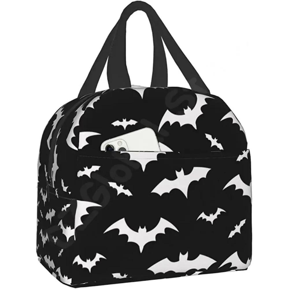 Geantă de prânz cu lilieci de Halloween, cutie de prânz reutilizabilă, impermeabilă, termică, tip geantă tote bento, recipient pentru prânz, geantă frigorifică pentru femei, geantă izolată