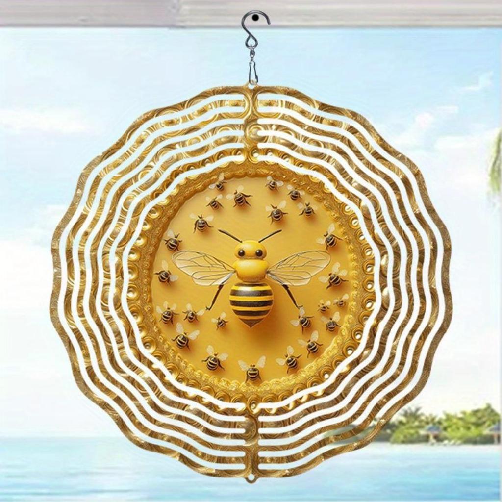 2D Metal Mandala Wind Chime with Honeycomb Design and Bees Outdoor Indoor Garden Decor for All Seasons