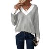 Women's V Neck Sweaters Casual Long Sleeve Pullover Knit Tops Loose Basic Clothing