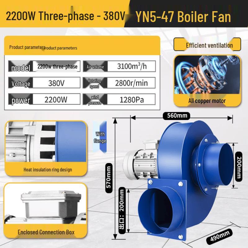 Rongyu 2.2kW 380V Flange Mount High-Pressure Centrifugal Fan