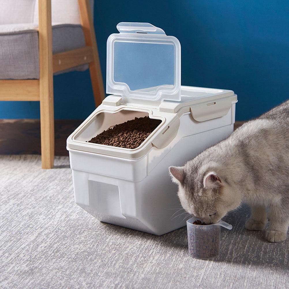 Airtight Pet Food Storage Container Large Capacity Snap Lock Lid Dog Cat Dry Food Rice Bin Beige