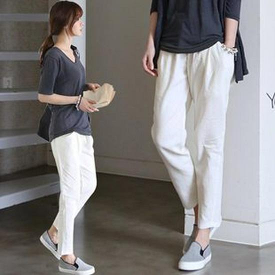 Women's Plus Size Cotton Linen Midi A-Line Skirt with Elastic Waist In 20 Colors