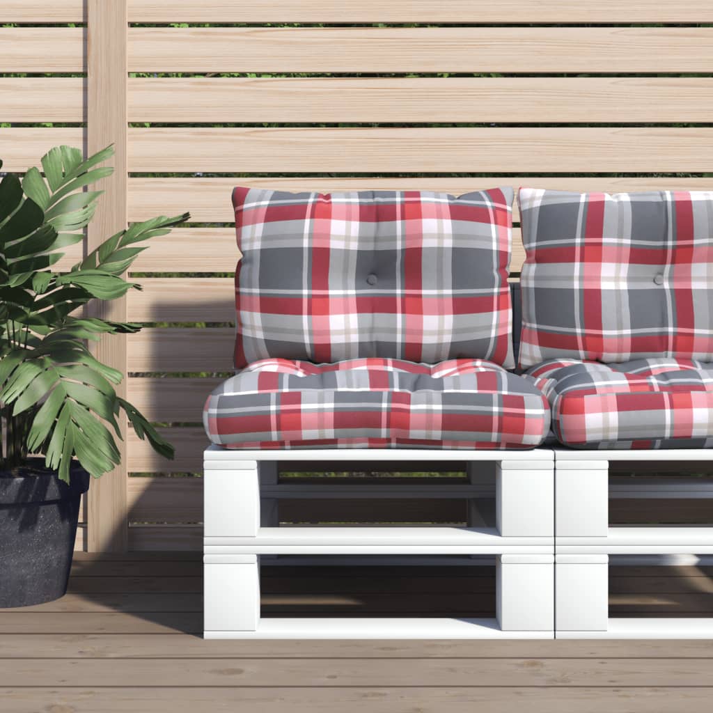 2 Piece Pallet Cushions Red Checkered Pattern Fabric