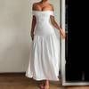 Spring New French INS Style Off-the-shoulder Temperament Thin Pleated Dress Elegant Style