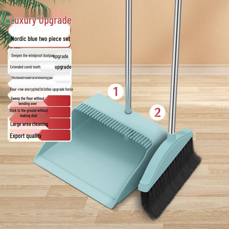 Broom and Dustpan Set with Squeegee for Indoor/Outdoor Cleaning