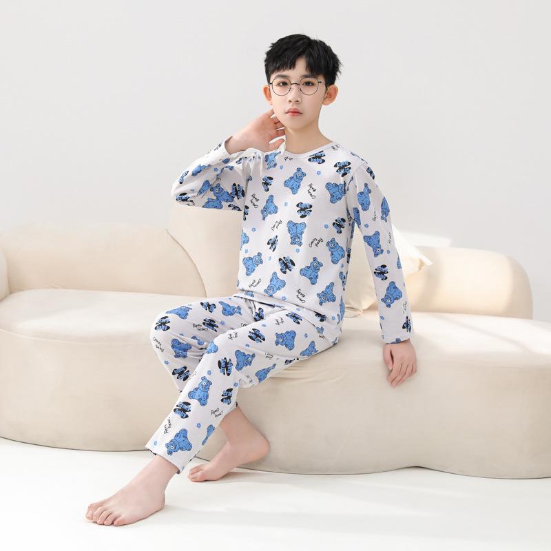Boys' Long Sleeve Cotton Pajama Set for Summer with Air Conditioning Suit