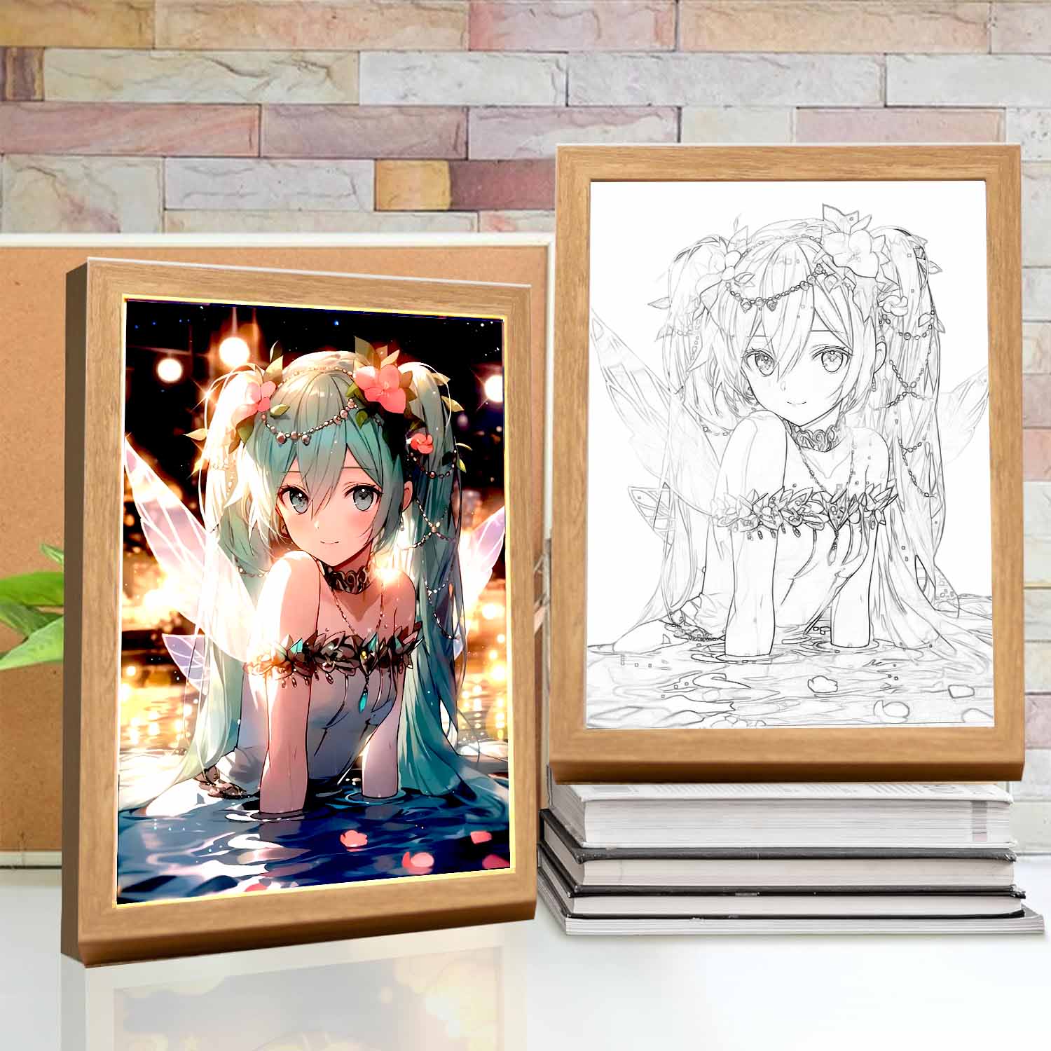 

Anime Figure Hatsune Miku Light Painting Photo Frame Kawaii Action Figures Led Night Light PVC Collectible Model Toys Girl Gift USB