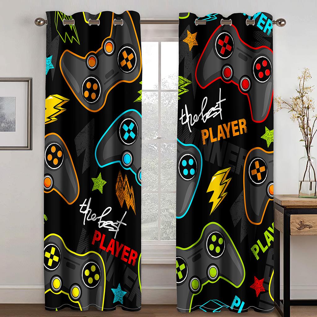 

Purple 3D Cartoon Game handle Curtains Game Boy Exclusive Bedroom Balcony Window Curtain Decoration 2 Panels 50W130H(CM)X2PCS&Hook