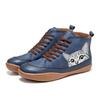 Printed cat series boots with printed cat, comfortable large size flat boots